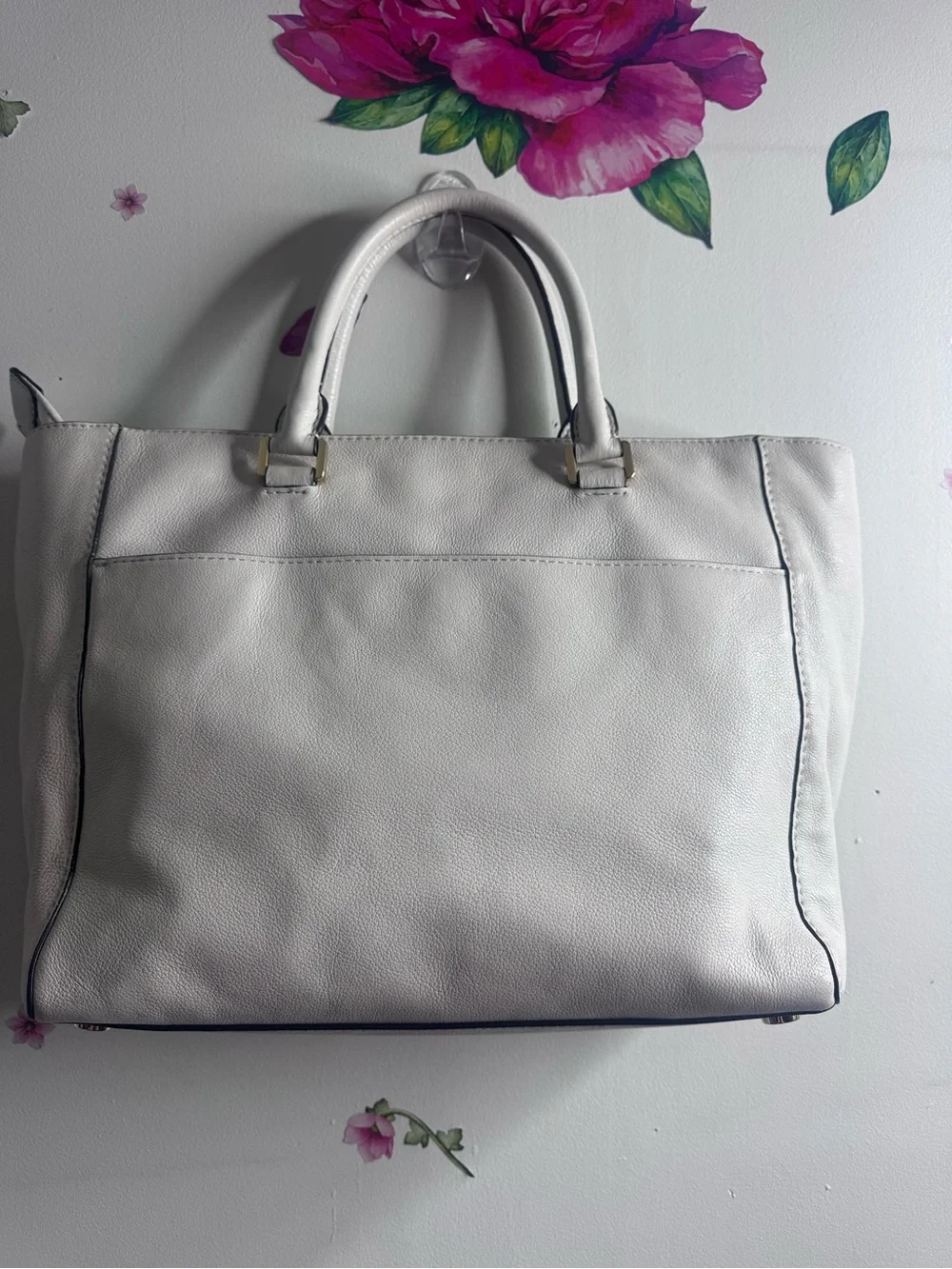 Michael Kors White & Brown Leather Satchel with Gold Hardware